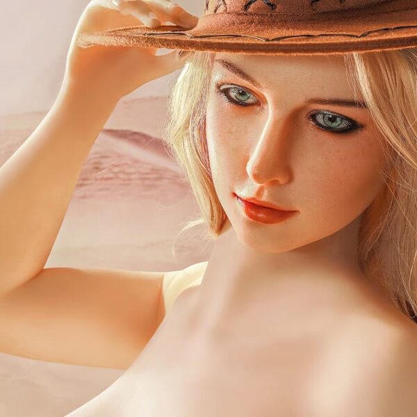 Savannah 170cm silicone love doll with blonde hair and desert fantasy cowgirl styling